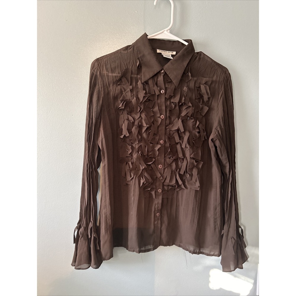 Sheer BrownNotations Long Bells Sleeves Lace Ruffled Vintage Medium Beaded
